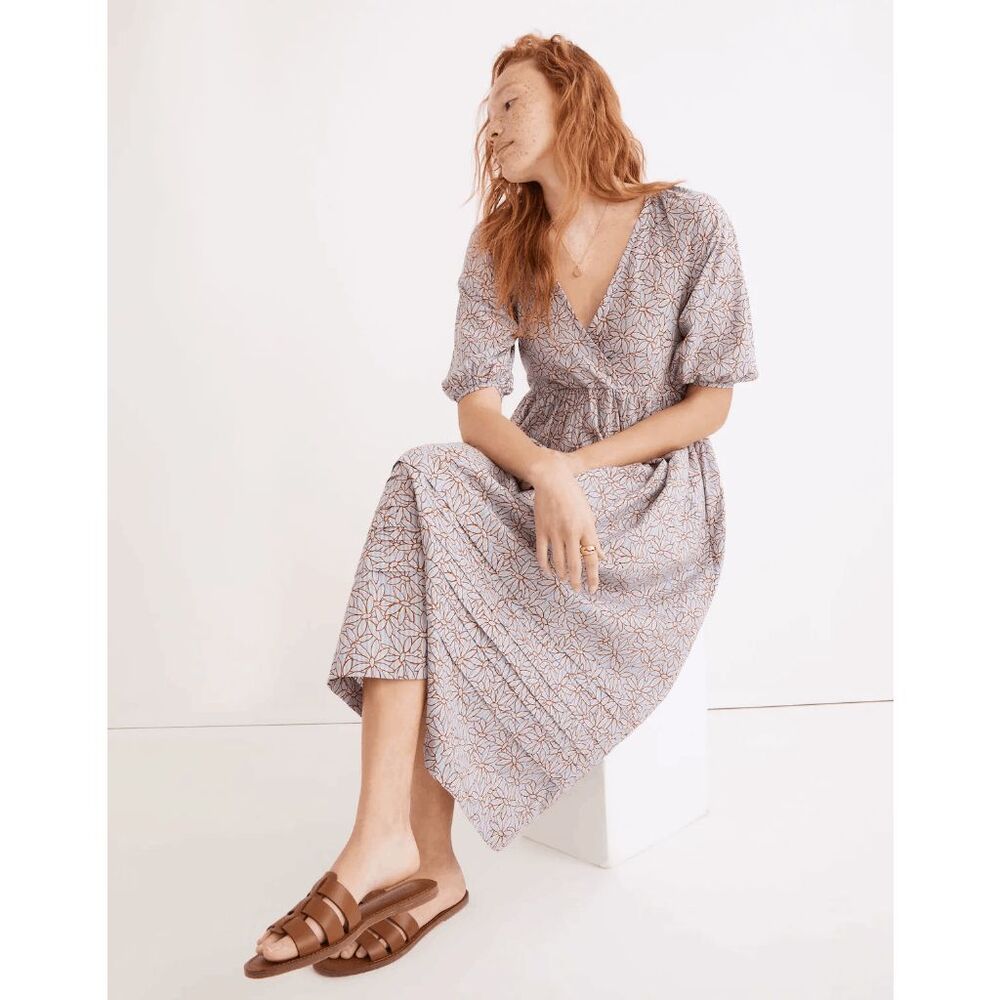 Madewell Pale Dawn Daisies Marianna Puff Sleeve Midi Dress Women's Size Small